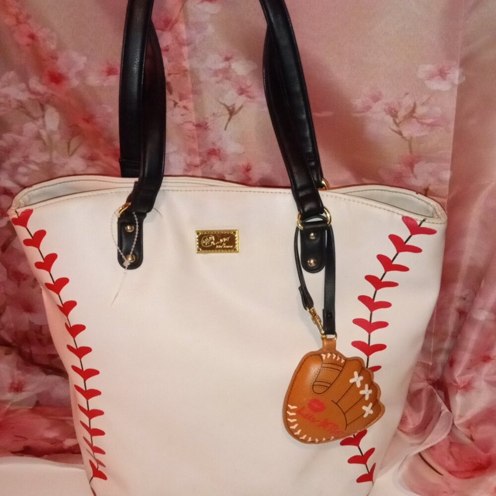 Betsey Johnson White Tote with Red Stitching and Black Handles
